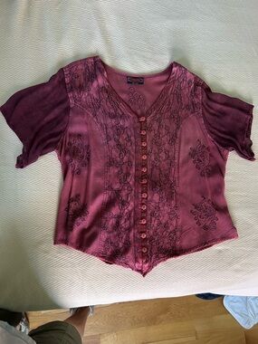 Boho-Inspired Plum Button-Front Women's Top